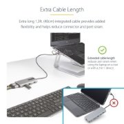 Picture of StarTech.com USB-C Multiport Adapter w/Attached USB-C to USB-A Dongle, Dual HDMI (4K30Hz/1080p60Hz), 3x USB-A 5Gbps, Mini Travel Dock, Laptop Docking Station, 1.3ft/40cm Cable