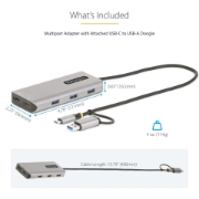 Picture of StarTech.com USB-C Multiport Adapter w/Attached USB-C to USB-A Dongle, Dual HDMI (4K30Hz/1080p60Hz), 3x USB-A 5Gbps, Mini Travel Dock, Laptop Docking Station, 1.3ft/40cm Cable