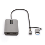 Picture of StarTech.com USB-C Multiport Adapter w/Attached USB-C to USB-A Dongle, Dual HDMI (4K30Hz/1080p60Hz), 3x USB-A 5Gbps, Mini Travel Dock, Laptop Docking Station, 1.3ft/40cm Cable