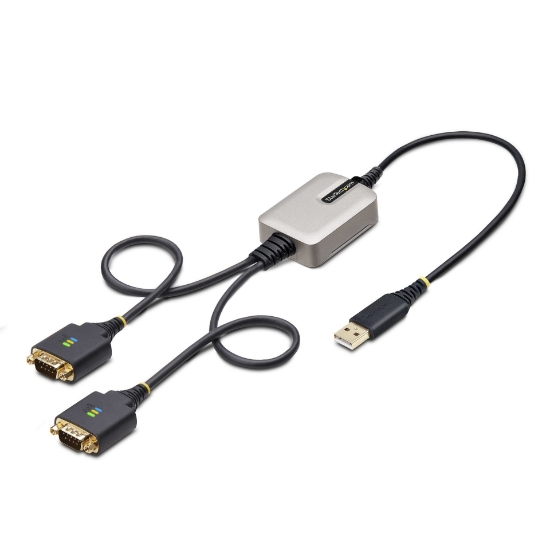 Picture of StarTech.com 2ft (60cm) 2-Port USB to Serial Adapter Cable, Interchangeable DB9 Screws/Nuts, COM Retention, USB-A to DB9 RS232, FTDI, Level-4 ESD Protection, Windows/macOS/ChromeOS/Linux - Rugged TPE Construction