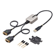 Picture of StarTech.com 2ft (60cm) 2-Port USB to Serial Adapter Cable, Interchangeable DB9 Screws/Nuts, COM Retention, USB-A to DB9 RS232, FTDI, Level-4 ESD Protection, Windows/macOS/ChromeOS/Linux - Rugged TPE Construction