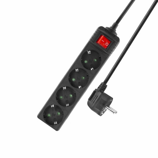 Picture of ACT Power strip with illuminated switch, 4 sockets, 2 m, black