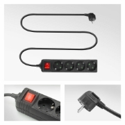 Picture of ACT Power strip with illuminated switch, 4 sockets, 2 m, black