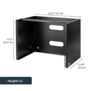 Picture of StarTech.com 8U Wall Mount Network Rack - 14 Inch Deep (Low Profile) - 19" Patch Panel Bracket for Shallow Server and IT Equipment, Network Switches - 80lbs/36kg Weight Capacity, Black