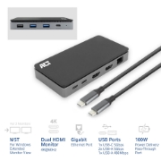 Picture of ACT USB-C 4K MST docking station for 2 HDMI monitors, Ethernet, USB-C, 3x USB-A, PD pass-through and 1 meter detachable connection cable