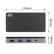 Picture of ACT USB-C 4K MST docking station for 2 HDMI monitors, Ethernet, USB-C, 3x USB-A, PD pass-through and 1 meter detachable connection cable