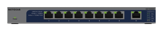 Picture of NETGEAR GS108MX-100EUS network switch Unmanaged L2 Gigabit Ethernet (10/100/1000) Desktop/Wall-Mounting