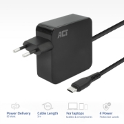 Picture of ACT USB-C laptop wall charger 65W with Power Delivery profiles, 2 meters