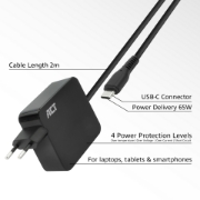 Picture of ACT USB-C laptop wall charger 65W with Power Delivery profiles, 2 meters