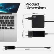 Picture of ACT USB-C laptop wall charger 65W with Power Delivery profiles, 2 meters