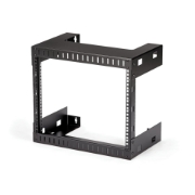 Picture of StarTech.com 8U 19" Wall Mount Network Rack - 12" Deep 2 Post Open Frame Server Room Rack for Data/AV/IT/Computer Equipment/Patch Panel with Cage Nuts & Screws 135lb Capacity, Black (RK812WALLO)