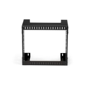 Picture of StarTech.com 8U 19" Wall Mount Network Rack - 12" Deep 2 Post Open Frame Server Room Rack for Data/AV/IT/Computer Equipment/Patch Panel with Cage Nuts & Screws 135lb Capacity, Black (RK812WALLO)