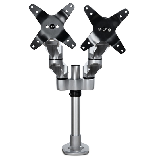 Picture of StarTech.com Desk Mount Dual Monitor Arm - Premium Articulating Monitor Arm - up to 30” VESA Mount Displays - Height Adjustable Monitor Mount - Rotate/Tilt/Swivel - Clamp/Grommet - Silver