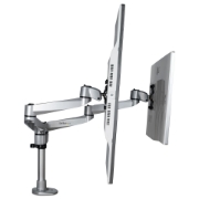 Picture of StarTech.com Desk Mount Dual Monitor Arm - Premium Articulating Monitor Arm - up to 30” VESA Mount Displays - Height Adjustable Monitor Mount - Rotate/Tilt/Swivel - Clamp/Grommet - Silver