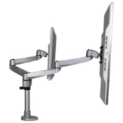 Picture of StarTech.com Desk Mount Dual Monitor Arm - Premium Articulating Monitor Arm - up to 30” VESA Mount Displays - Height Adjustable Monitor Mount - Rotate/Tilt/Swivel - Clamp/Grommet - Silver