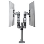 Picture of StarTech.com Desk Mount Dual Monitor Arm - Premium Articulating Monitor Arm - up to 30” VESA Mount Displays - Height Adjustable Monitor Mount - Rotate/Tilt/Swivel - Clamp/Grommet - Silver