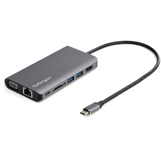 Picture of StarTech.com USB C Multiport Adapter - USB-C Mini Travel Dock w/ 4K HDMI or 1080p VGA - 3x USB 3.0 Hub, SD, GbE, Audio, 100W PD Pass-Through - Portable Docking Station for Laptop/Tablet