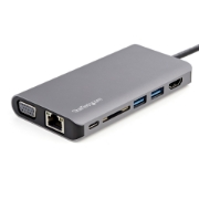 Picture of StarTech.com USB C Multiport Adapter - USB-C Mini Travel Dock w/ 4K HDMI or 1080p VGA - 3x USB 3.0 Hub, SD, GbE, Audio, 100W PD Pass-Through - Portable Docking Station for Laptop/Tablet