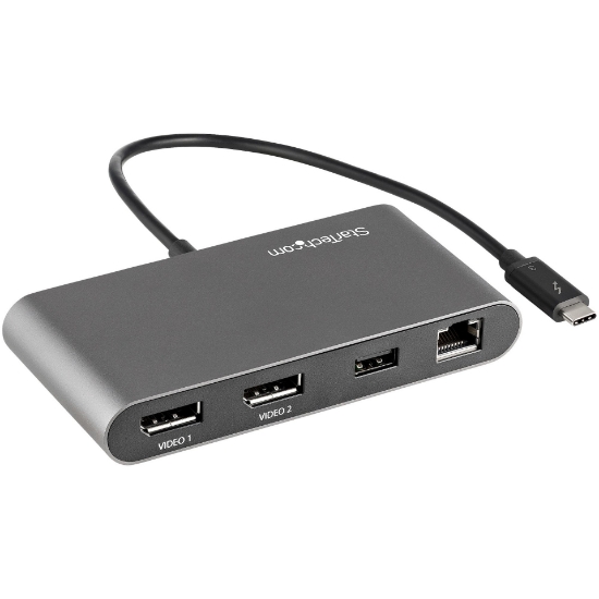Picture of StarTech.com Thunderbolt 3 Mini Dock - Portable Dual Monitor Docking Station with DP 4K 60Hz, 1x USB-A Hub (USB 3.0/5 Gbps), GbE - 11in/28cm Cable - TB3 Multiport Adapter - Mac/Windows