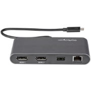 Picture of StarTech.com Thunderbolt 3 Mini Dock - Portable Dual Monitor Docking Station with DP 4K 60Hz, 1x USB-A Hub (USB 3.0/5 Gbps), GbE - 11in/28cm Cable - TB3 Multiport Adapter - Mac/Windows
