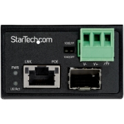 Picture of StarTech.com PoE+ Industrial Fiber to Ethernet Media Converter 30W - SFP to RJ45 - Singlemode/Multimode Fiber to Copper Gigabit Ethernet - Mini/Compact Size - IP-30/ -40 to +75C