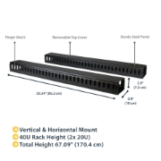 Picture of StarTech.com Vertical Cable Organizer with Finger Ducts - 0U - 6 ft.