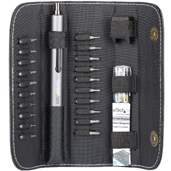 Picture of StarTech.com 20-Bit Electric Precision Screwdriver Set - Portable/Mini Battery Powered Bit Driver Kit for Electronic, Laptop, Computer, Tablet & Phone Repairs - Magnetic - Cordless