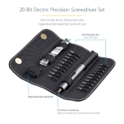 Picture of StarTech.com 20-Bit Electric Precision Screwdriver Set - Portable/Mini Battery Powered Bit Driver Kit for Electronic, Laptop, Computer, Tablet & Phone Repairs - Magnetic - Cordless