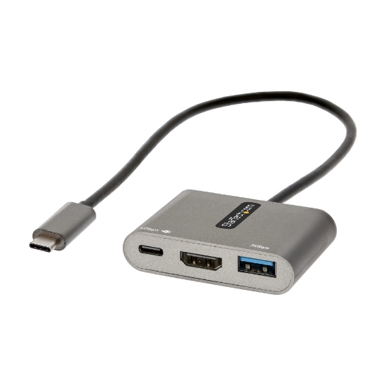 Picture of StarTech.com USB C Multiport Adapter, USB-C to HDMI 4K Video, 100W PD Pass-Through, USB 3.0 Hub 5Gbps (1xType-C/1xA), USB-C Mini Dock, USB-C Travel Dock, Portable Laptop Docking Station