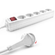 Picture of ACT Power strip with illuminated switch and flat plug, 5 sockets, 1.5 m, white