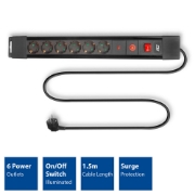Picture of ACT Power strip with 6 power sockets and surge protection