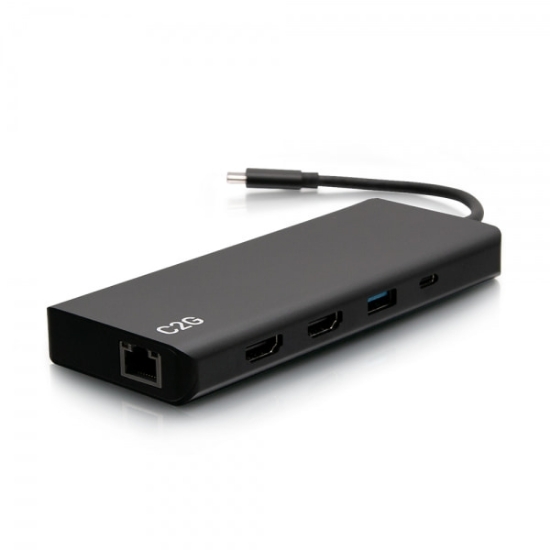 Picture of C2G USB-C® 9-in-1 Dual Display Docking Station with HDMI®, Ethernet, USB, 3.5mm Audio and Power Delivery up to 60W - 4K 30Hz (TAA Compliant)