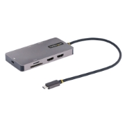 Picture of StarTech.com USB C Multiport Adapter, Dual HDMI Video, 4K 60Hz, 2Pt 5Gbps USB-A Hub, 100W Power Delivery Pass-Through/GbE/SD/MicroSD, 12"/30cm Cable, Travel Dock, Laptop Docking Station