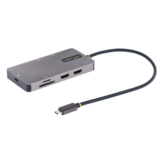 Picture of StarTech.com USB C Multiport Adapter, Dual HDMI Video, 4K 60Hz, 2Pt 5Gbps USB-A Hub, 100W Power Delivery Pass-Through/GbE/SD/MicroSD, 12"/30cm Cable, Travel Dock, Laptop Docking Station
