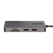 Picture of StarTech.com USB C Multiport Adapter, Dual HDMI Video, 4K 60Hz, 2Pt 5Gbps USB-A Hub, 100W Power Delivery Pass-Through/GbE/SD/MicroSD, 12"/30cm Cable, Travel Dock, Laptop Docking Station