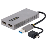 Picture of StarTech.com USB to Dual HDMI Adapter, USB A/C to 2x HDMI Displays (1x 4K30Hz, 1x 1080p), Integrated USB-A to C Dongle, 4in/11cm Cable, USB 3.0 to HDMI Display Adapter, Windows & macOS