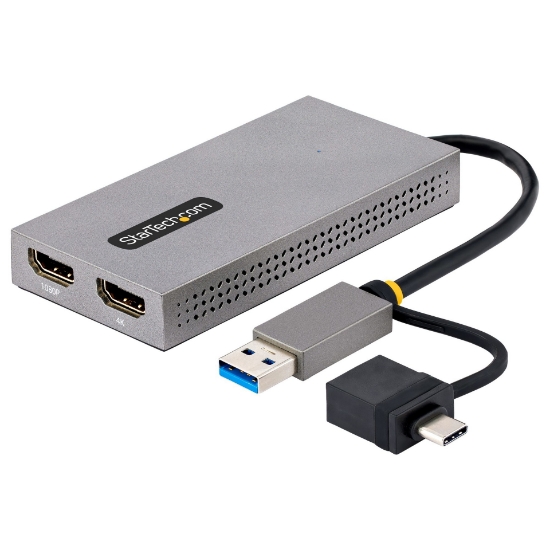 Picture of StarTech.com USB to Dual HDMI Adapter, USB A/C to 2x HDMI Displays (1x 4K30Hz, 1x 1080p), Integrated USB-A to C Dongle, 4in/11cm Cable, USB 3.0 to HDMI Display Adapter, Windows & macOS