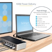 Picture of StarTech.com USB C Dock - 4K 60Hz Quad Monitor DisplayPort & HDMI - Universal USB-C Docking Station with 100W Power Delivery - USB Hub with 1x USB Type-C & 3x USB-A, Ethernet, Audio