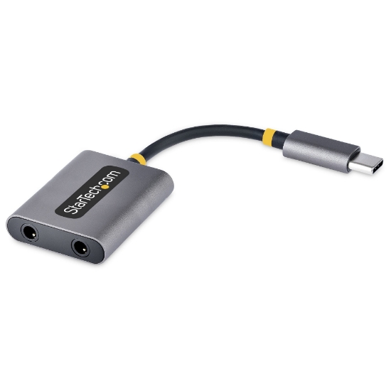 Picture of StarTech.com USB-C Headphone Splitter, USB Type C Dual Headset Adapter w/Mic Input, USB C to 3.5mm Audio Adapter/Earphone Dongle, USB C to Audio Jack/Aux Output, 24-bit DAC