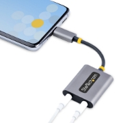Picture of StarTech.com USB-C Headphone Splitter, USB Type C Dual Headset Adapter w/Mic Input, USB C to 3.5mm Audio Adapter/Earphone Dongle, USB C to Audio Jack/Aux Output, 24-bit DAC