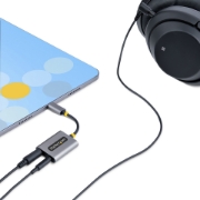 Picture of StarTech.com USB-C Headphone Splitter, USB Type C Dual Headset Adapter w/Mic Input, USB C to 3.5mm Audio Adapter/Earphone Dongle, USB C to Audio Jack/Aux Output, 24-bit DAC