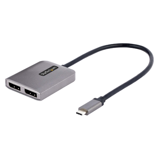 Picture of StarTech.com USB-C to Dual Displayport 1.4 Adapter, USB Type-C Multi-Monitor MST Hub, Dual 5K 60Hz DP Laptop Display Extender / Splitter, HDR, Extra-Long Built-In Cable - Windows Only