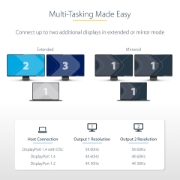 Picture of StarTech.com USB-C to Dual Displayport 1.4 Adapter, USB Type-C Multi-Monitor MST Hub, Dual 5K 60Hz DP Laptop Display Extender / Splitter, HDR, Extra-Long Built-In Cable - Windows Only