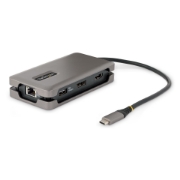 Picture of StarTech.com USB-C Multiport Adapter - 4K 60Hz HDMI/DP - 3-Port USB Hub - 100W Power Delivery Pass-Through - GbE - Travel Mini Docking Station w/ Charging - 1ft/30cm Wrap-Around Cable