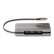Picture of StarTech.com USB-C Multiport Adapter - 4K 60Hz HDMI/DP - 3-Port USB Hub - 100W Power Delivery Pass-Through - GbE - Travel Mini Docking Station w/ Charging - 1ft/30cm Wrap-Around Cable