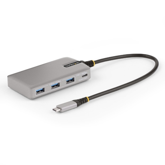 Picture of StarTech.com 4-Port USB-C Hub with USB-C DP Alt Mode Video Output 4K 60Hz - 3x USB-A, 1x USB Type-C, 100W Power Delivery Pass-Through, USB 3.2 10Gbps, 1ft/30cm Cable, Portable USB Hub