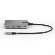 Picture of StarTech.com 4-Port USB-C Hub with USB-C DP Alt Mode Video Output 4K 60Hz - 3x USB-A, 1x USB Type-C, 100W Power Delivery Pass-Through, USB 3.2 10Gbps, 1ft/30cm Cable, Portable USB Hub