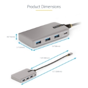 Picture of StarTech.com 4-Port USB-C Hub with USB-C DP Alt Mode Video Output 4K 60Hz - 3x USB-A, 1x USB Type-C, 100W Power Delivery Pass-Through, USB 3.2 10Gbps, 1ft/30cm Cable, Portable USB Hub