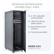 Picture of StarTech.com 4-Post 42U Server Rack Cabinet, 19" Data Rack Cabinet for Computer / AV / IT Equipment mount, Rack Server Cabinet with Casters, Full Size Industrial Network Cabinet