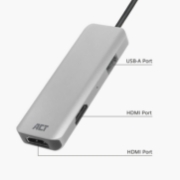 Picture of ACT USB-C 4K multiport adapter for 2 HDMI monitors, USB-A data port